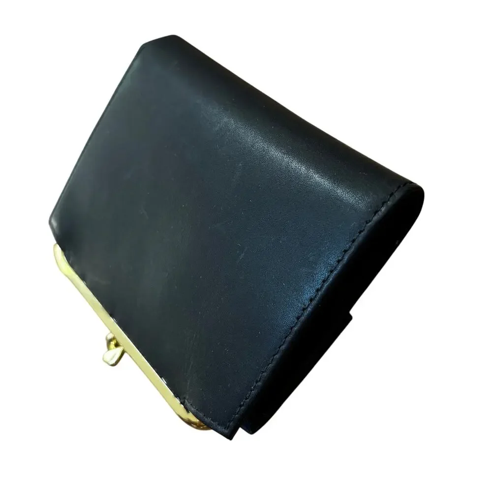 Vintage Rolfs black leather coin purse wallet embossed floral flap gold kisslock